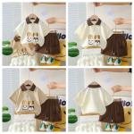 Kids Collared Neck 2-Piece Set with 3D Cartoon Design