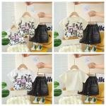 Kids Printed Imported Fabric Clothing Set with Black Denim Bottoms