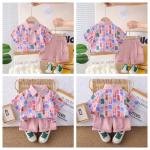 Kids Pure Cotton Linen Printed Shirt Set with Bottoms & Detachable Tie