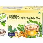 ODON NATURAL Moringa Turmeric Ginger Giloy Herbal Green Tea | Ayurvedic Immunity Booster | 25 Tea Bags
