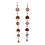 VIBHSA Wood Lotus Style Handmade Home Decor Wall Hanging Toran for Mandir Diwali Decoration,36 Inches, Multicolour, Set of 2