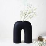 VIBHSA Inverted U Shape Ceramic Minimalist Aesthetic Flower Vase | Pampas Grass Vase | Home Decor Centrepiece Matte Finish, 10 inches (White)
