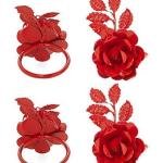 Vibhsa Napkin Holder Table Napkin Rings for Parties Wedding Everyday Dinner Decor Flower Napkin Rings Set of 4 (Red Rose)