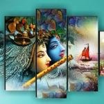 VIBHSA Radha Krishna Painting for Wall Decoration | Wall Frames for Home Decoration, Set of 5 (75 Cm X 43 Cm)(Multi)