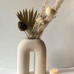 VIBHSA Inverted U Shape Ceramic Minimalist Aesthetic Flower Vase | Pampas Grass Vase | Home Decor Centrepiece Matte Finish, 10 inches (White)