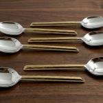 Vibhsa Stainless Steel Hammered Golden Cut Spoons Set of 6 | Handcrafted Luxury Dinner Spoons