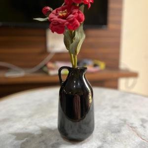 VIBHSA Ceramic Vase for Home Living Room Décor Ceramic Vase | 2 inch (Black)