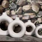 Vibhsa White Vase/Flower Vase/Pampas Grass Vase/Ceramic Vase/Round Shaped Vase/Home Decor Centrepiece/Decor Showpiece Donut Vase 4,5,6 & 8 Inches (Pack of 4)