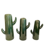 Vibhsa Set of 3 Ceramic Cactus Design Vase [Green], Modern Minimalistic Vase for Pampas Dried Flowers