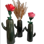 Vibhsa Set of 3 Ceramic Cactus Design Vase [Green], Modern Minimalistic Vase for Pampas Dried Flowers
