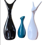 VIBHSA Home Decor Lucky Deer Family Matte Finish Ceramic Figures (Matte Black, Red & White - Set of 3)