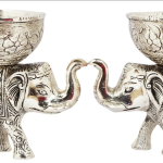 VIBHSA Metal Elephant Dry Fruit Bowl Showpiece Gold Polish for Your Home, Office Table Silver Pack of 2