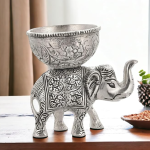 VIBHSA Metal Elephant Dry Fruit Bowl Showpiece Gold Polish for Your Home, Office Table Silver Pack of 2