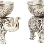 VIBHSA Metal Elephant Dry Fruit Bowl Showpiece Gold Polish for Your Home, Office Table Silver Pack of 2