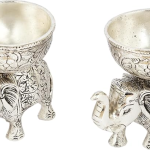 VIBHSA Metal Elephant Dry Fruit Bowl Showpiece Gold Polish for Your Home, Office Table Silver Pack of 2