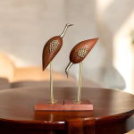 VIBHSA Wooden & Brass Saras Swan Crane Love Birds Showpiece