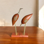 VIBHSA Wooden & Brass Saras Swan Crane Love Birds Showpiece