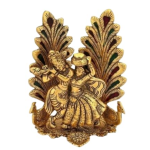 VIBHSA Radha Krishna Statue Showpiece with Diya, 8x6 Inches, Metal, Gold, 1 Piece
