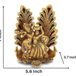 VIBHSA Radha Krishna Statue Showpiece with Diya, 8x6 Inches, Metal, Gold, 1 Piece