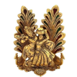 VIBHSA Radha Krishna Statue Showpiece with Diya, 8x6 Inches, Metal, Gold, 1 Piece