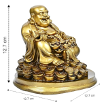VIBHSA Resin Fengshui Figurine Laughing Buddha Sitting on Luck Money Coins Carrying Golden Ingot for Good Luck & Happiness