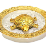 VIBHSA Metal Feng Shui Tortoise On Glass Plate Showpiece (Golden, Diameter: 5.5 Inch)