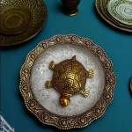 VIBHSA Metal Feng Shui Tortoise On Glass Plate Showpiece (Golden, Diameter: 5.5 Inch)