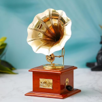 VIBHSA Brass Vintage Gramophone showpiece in Antique Gold Finish