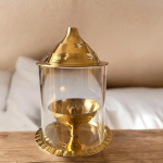 Vibhsa Brass Akhand Diya with Glass, Cotton Wick & Brass Cleaning Powder(5 Inches)