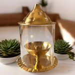 VIBHSA Brass Akhand Diya with Glass Cover for Pooja/Puja
