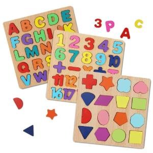 Baby Wooden Learning Educational Puzzle Toys for 2 Years Old Boys & Girls (Alphabets, Numbers & Shapes)