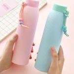 BARBAR KHARIDO Heavy Quality Bean Thread Glass Water Bottle With Silicone Cover 350ml Multicolor