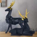 BARBAR KHARIDO Elegant Deer Showpiece Pair for Home & Office Handcrafted Matte Finish with Golden Antlers Modern Decorative Figurines for Living Room Décor (Black Gold)