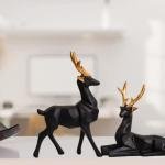 BARBAR KHARIDO Elegant Deer Showpiece Pair for Home & Office Handcrafted Matte Finish with Golden Antlers Modern Decorative Figurines for Living Room Décor (Black Gold)