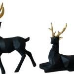 BARBAR KHARIDO Elegant Deer Showpiece Pair for Home & Office Handcrafted Matte Finish with Golden Antlers Modern Decorative Figurines for Living Room Décor (Black Gold)