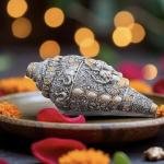 BarBar Kharido Decorative Lord Ganesh Shank, Silver -Toned, Conch Shell for Wealth, Prosperity and Good Luck Intricate Design, 12 (5") cm x 6 cm