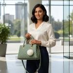 Premium Quality Women’s Stylish Handbag | Elegant PU Leather Shoulder & Tote Bag for Ladies | Spacious Multi-Compartment Design with Golden Hardware & Fur Ball Charm