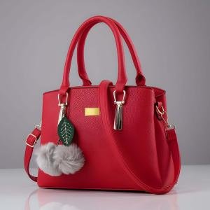 Premium Quality Women’s Stylish Handbag | Elegant PU Leather Shoulder & Tote Bag for Ladies | Spacious Multi-Compartment Design with Golden Hardware & Fur Ball Charm