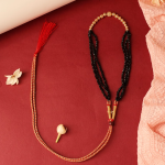 Traditional Black Beads Thusi Mangalsutra Necklace with Gold-Tone Accents