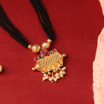 Traditional Black Beads Tulsi Mangalsutra with Gold Pendant