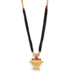Traditional Black Beads Tulsi Mangalsutra with Gold Pendant