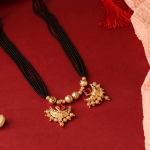 Traditional Maharashtrian Gold-Plated Mangalsutra Featuring Black Beads And Crescent Moon  Pendant With Pink Stones