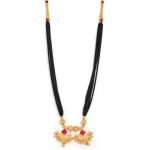 Traditional Maharashtrian Gold-Plated Mangalsutra Featuring Black Beads And Crescent Moon  Pendant With Pink Stones