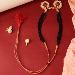 Gold-Plated Traditional Indian Handcrafted Maharashtrian Mangalsutra Necklace With Black Beads And Faux Pearl/Ruby Embellishments
