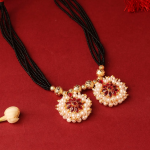 Gold-Plated Traditional Indian Handcrafted Maharashtrian Mangalsutra Necklace With Black Beads And Faux Pearl/Ruby Embellishments