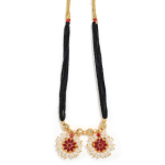 Gold-Plated Traditional Indian Handcrafted Maharashtrian Mangalsutra Necklace With Black Beads And Faux Pearl/Ruby Embellishments