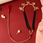 Gold-Plated Traditional Indian Mangalsutra Necklace Featuring Black Beads And  Adjustable Closure