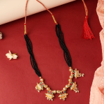 Gold-Plated Traditional Indian Mangalsutra Necklace Featuring Black Beads And  Adjustable Closure