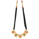Traditional Maharashtrian Gold-Plated Mangalsutra Necklace With Black Beads And  Floral Pendan
