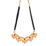 Traditional Indian Mangalsutra Featuring  Black Beaded Necklace And  Gold-Toned, Red-Stoned Pendant